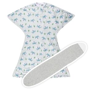 SleepingBaby Zipadee-Zip Transition Swaddle (Happy Wolf, Medium for 6-12 Months) and Snuggle Strap (Grey, One Size) - Wearable Baby Blanket and Accessory for Easy Diaper Changes - Polyester, Spandex
