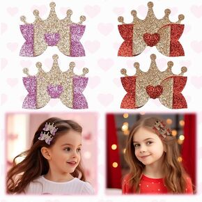 Glitter Baby Crown Hair Bow Clips Set Princess Girls Rhinestone Crown Tiara Hair Bow Barrettes Cute Mini Crystal Crown Bow Hairpin for Teens Kids (Red+Pink+Light Purple+Yellow)