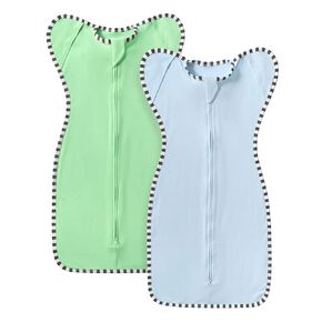 Transitional Swaddle Sack, 2 Pack 100% Cotton Baby Sleep Sack with Arms Up, 2-Way Zipper Infant Swaddle Up for Newborn Baby Boys Girls (Pink + Beige, M(3-6 Months))