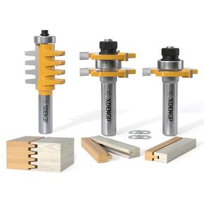 1/2" Shank Professional Finger Joint Router Bit & Tongue and Groove Router Bit Set - 3pcs Carbide Joinery Wood Milling Cutter for Woodworking, DIY Door Table Cabinet Shelve Furniture