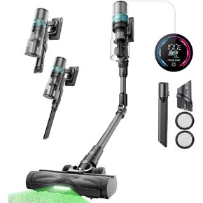 Proscenic Cordless Vacuum Cleaner, 45Kpa 55Mins Runtime, 180°Bendable Wand, Vacuum Cleaners for Home with Green Light, Anti-Tangle Brush, Rechargeable Lightweight Stick Vacuum for Pet Hair, P16(Grey)