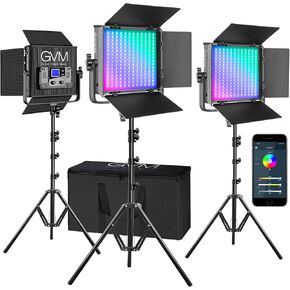 GVM RGB Video Lights with APP Control, 50W Full Color Studio Video Lighting Kit, Led Video Lights for YouTube Photography Lighting, 3 Packs Led Light Panel, Aluminum Alloy Shell, 3200K-5600K