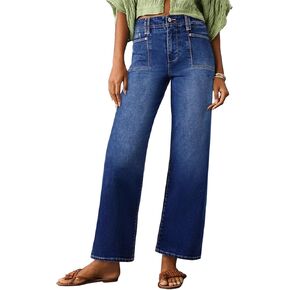Astylish Womens Wide Leg Jeans High Waisted Stretchy Buttoned Cropped Denim Pants Trendy 2024 with Pocket