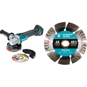 Makita XAG04Z 18V LXT® Lithium-Ion Brushless Cordless 4-1/2" / 5" Cut-Off/Angle Grinder, Tool Only with E-23313 4-1/2" Diamond Blade, Segmented Turbo, General Purpose