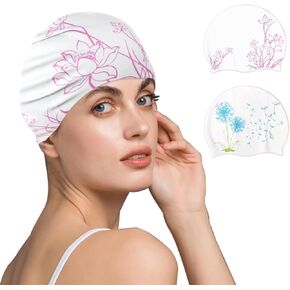 2 Pack Swim Cap for Kids Girl Boys Youth, Waterproof Swimming Cap for Long and Short Hair, Durable Silicone Bathing Cap with Storage Bag