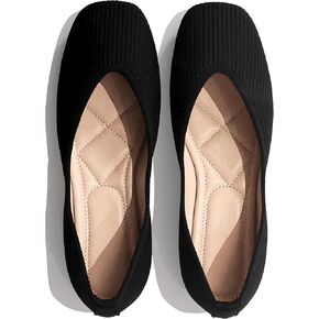 REFRASE LIFE Women's Ballet Flats Square Toe, Comfortable Ribbed Ballet Flats Shoes with Black Trim, Dressy Slip-On Casual Flats for Everyday Wear, Lightweight and Breathable