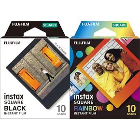 FUJIFILM Instax Square Rainbow Film (10 Exposures) and Instax Square Black Film (10 Exposures) Bundle