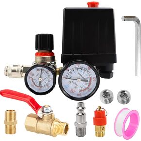 مفتاح ضغط ضاغط الهواء ، 90-120 PSI صمام التحكم في مفتاح الضغط لضاغط الهواء ، مفتاح الضغط ذو 4 اتجاهات مع منظم ضاغط الهواء 0-180 PSI و ON/OFF