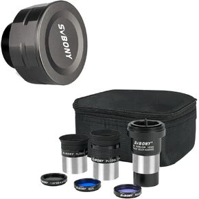 SVBONY SV233 7PCS Telescope Accessory Kit with Plossl Eyepiece, 2X Barlow Lens, Moon/ND4/82A Color Filter and Bag Bundle SV205 Planetary Camera, 1.25 Inches Electronic Telescope Eyepiece