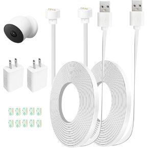 Power Cable Compatible with Google Nest Cam Outdoor or Indoor, Battery, 20 FT/6m 2Pack Weatherproof Indoor and Outdoor Cable Continuously Charging Your Nest Camera，with 5V 2A Outdoor Charger