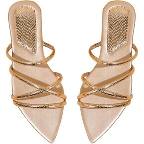 GORGLITTER Women's Metallic Sandals Open Toe Flat Strappy Dressy Fancy Slide Sandals