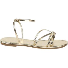 GORGLITTER Women's Metallic Strappy Ankle Strap Flat Sandals Open Toe Vacation Sandals Shoes