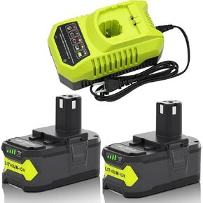 2 Packs 6000mAh P108 Battery Replacement for Ryobi 18V Battery and Charger Combo Compatible with Ryobi 18 Volt Lithium Battery P108 P107 P105 P104 P103 P102 P190 PBP005 PBP006 PBP003 PBP002 (Green)