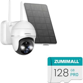 ZUMIMALL Solar Security Cameras Wireless Outdoor, 360° View Outdoor Camera Wireless Solar Powered,2.4G WiFi，2K/3MP Color Night Vision,2-Way Talk, 128GB SD Card for Security Cameras