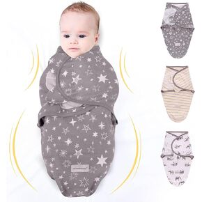 3-Pack Baby Swaddle Sleep Sacks - Newborn Swaddle Sack 0-6 Months - Baby Swaddle Blanket Wrap Adjustable Breathable Soft Cotton (Elephant, Small)