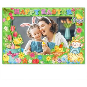 Easter Photo Booth Props Frame Party Decorations Photoshoot Props Egg Bunny Chick Backdrop Selfie Picture Frame Photo Props Spring Easter Photography Party Decor