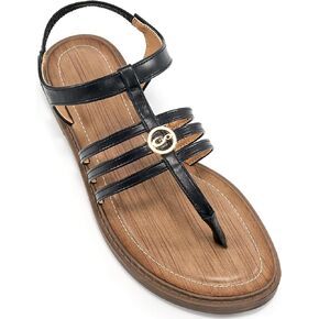 Ecetana Womens Flat Sandals Dressy Summer T-Strap Gladiator Thong Shoes Elastic Casual Comfortable Beach Boho Flip Flops