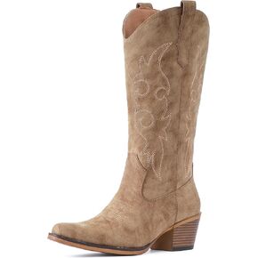 IUV Cowboy Boots For Women Western Cowgirl Boots Mid Calf Pointy Toe Boot