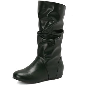 Dintaha Womens Slouch Boots مسطح أحذية منتصف العجل مسطح أحذية منخفضة الكعب السقوط أحذية رعاة البقر