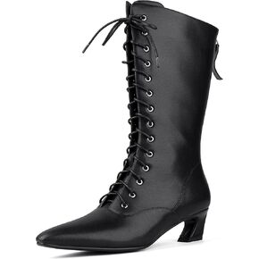 LanreyTaley Women's Mid Calf Boots Back Zipper Victorian Lace Up Vintage Boots Kitten Heel Daily