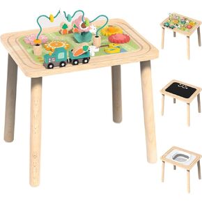 Activity Table for Kids 6-36 Months, 9 in 1 Wooden Montessori Toys with Bead Maze Shape Sorter Train Toy, Baby Sensory Table Toddler Toys 1st Birthday Gifts for Kids