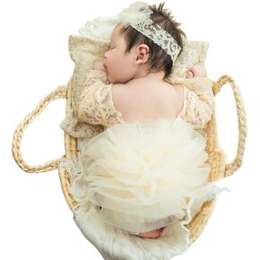 Newborn Photography Outfits Girl, Baby Girl Photoshoot Props, Lace Romper with Headband for 0-3 Months Newborn