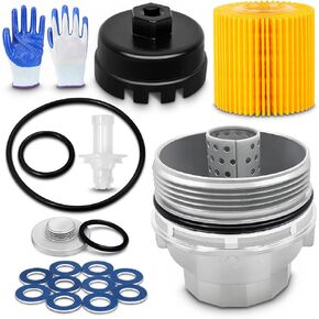 Oil Change Kit: 04152-YZZA1 Oil Filter+15620-31060 Filter Housing Cap+15643-31050 Cap Plug+oil filter Wrench+Crush Washer+90430-12031 Aluminum Oil Drain Plug Gaskets (10Pcs) For Toyota Oil Change Kit