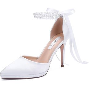 Pearl Heels Wedding Shoes for Bride Closed Toe Bridal Shoes Wedding Party Pumps
