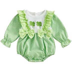 DuAnyozu My First Baby Girl St Patricks Day Outfit Lucky Clover Bubble Romper Newborn Irish Clothes Baby Spring Bodysuit