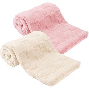 Plush Soft with Square Checkered Baby Blanket Beige & Pink