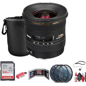 Sigma 10-20mm f4-5.6 EX DC HSM Canon Lens (201297) Bundle Including: 64 GB Memory Card, Lens Pouch, Filter Kit, Cleaning Kit, Lens Cap Keeper, Card Reader, Card Wallet