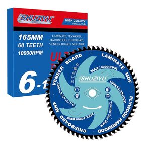 6-1/2" (165MM)-60T, Wood Working Circular Saw Blade. Ultra Thin Kerf 1/16"(1.6MM), Arbor 5/8", Anti-Stick Coating, FRAMING&RIPPING, For Laminate, Veneer Board, Plywood, Hard wood, MDF and HDF