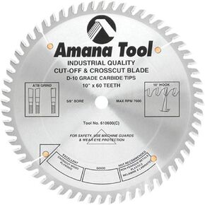 Amana Tool - 610600 Carbide Tipped Cut-Off & Crosscut 10" Dia x 60T ATB, 10 Deg, 5/8