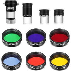 Astromania Multi Coated 1.25-Inch Plossl Eyepieces(4mm, 10mm, 25mm) with 2X Barlow Astronomical Telescope Accessory Kit - Bundle with - 1.25-Inch Color Filter Set (6 Pieces) - Value Filter Pack