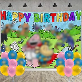 Dog Birthday Party Decoration,Cartoon Dog Party Photo Background 5 x 3 FT and 18 Pcs Balloon,Game Merch Party Backdrop Supplies