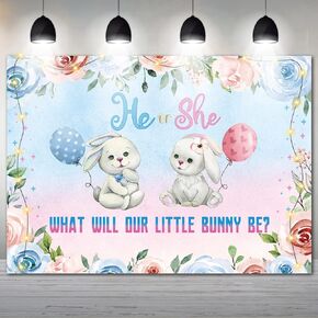 7x5ft Bunny Gender Reveal Backdrop He or She Gender Reveal Decorations Pink or Blue Floral Rabbit Spring Easter Photography Background Photo Banner Baby Shower Party Backdrop Supplies Favors