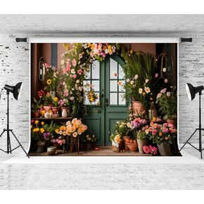 7x5ft Spring Easter Florals Backdrop Colorful Flowers Arch Decoration Green Retro Door Photo Background for Photographer Wedding Party Portrait Newborn Baby Shower Shoot Photo Backdrops Prop