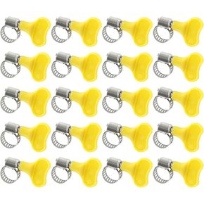 20 Pcs Key Type Adjustable Hose Clamp,22-32mm Key Type Twist Adjustable Stainless Steel Worm Gear Clamp with Yellow Plastic Handle for Plumbing Automotive