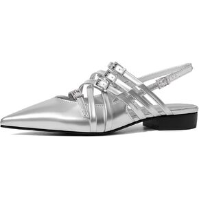 Women's Flats Ballet Ballerina Pointed Toe Slingback Flats with Strap Low Heel Fashion Buckle Dress Work Casual Shoes for Women