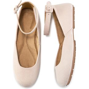 HARENCE Ballet Flats Shoes for Women: Comfortable Round Toe Ankle Strap Slip on Casual Dress Flat for Office Work Business