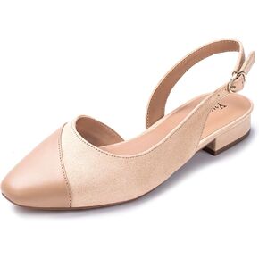 Women's Slingback Low Heel Pumps - 0.9" Comfort Heel, Adjustable Strap & Breathable Materials (Emerald Green/Black/Nude)