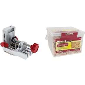 Milescraft 1334 Joint Master – Self-Clamping Aluminum Doweling Jig. Creates Edge, Corner& 53460003 5346 Dowel Pin Bucket-375 Wooden Dowels-1/4in (200 pcs.) -5/16in (100pcs.)