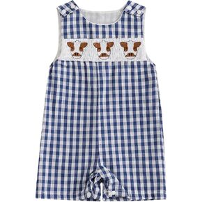 Infant Baby Boy Girl Overalls Outfit Sleeveless Farm Romper Plaid Straps Jumpsuit One Piece Playsuit Summer Clothes