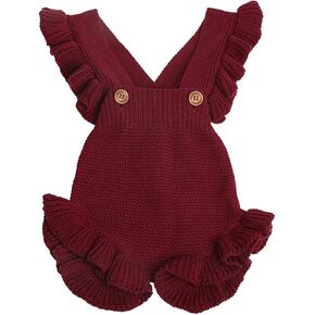 Newborn Baby Girl Romper Infant Solid Ruffles Bodysuits Toddler Knit Tank Button Jumpsuit