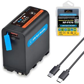 Pickle Power NP-F970 USB-C Battery,10500mAh NP-F Battery for Sony NP-F970 F750 F550, 30W Type C PD Fast Charging for Monitor, LED Video Light, Camcorder