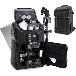 USA Gear Camera Backpack for Photographers DSLR/SLR/Mirrorless Photography Camera Bag with Laptop Compartment, Waterproof Rain Cover & Tripod Holder, Compatible with Canon/Nikon/Sony (Black)