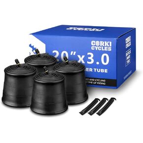 Corki Cycles 20 Inch Fat Tire Tube 4 Pack 20x3.0 20x3.5 20x4.0 Standard Schrader Valve 32mm, Butyl Rubber 20 Bike Inner Tube