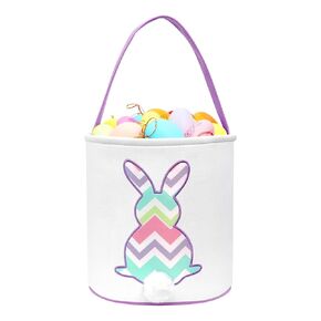 AOUTACC Easter Bunny Baskets, Easter Egg Hunt Bunny Bags Little Baskets with Fluffy Tail Canvas Cotton Rabbit Handbag Bucket Tote Bag for Kids Girls (Wave Pattern,Colorful)