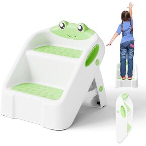 Toddler Step Stool,Foldable Step Stools with Non-Slip Design, Lightweight & Cute Frog Style Step Stool for Bathroom Potty Training, Bedroom and Kitchen, Green