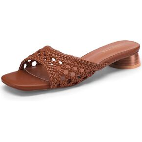 Women's Low Heels Sandals Braided Mule Chunky Block Heeled Slides Square Open toe Slip On Mules Fashion Heels
